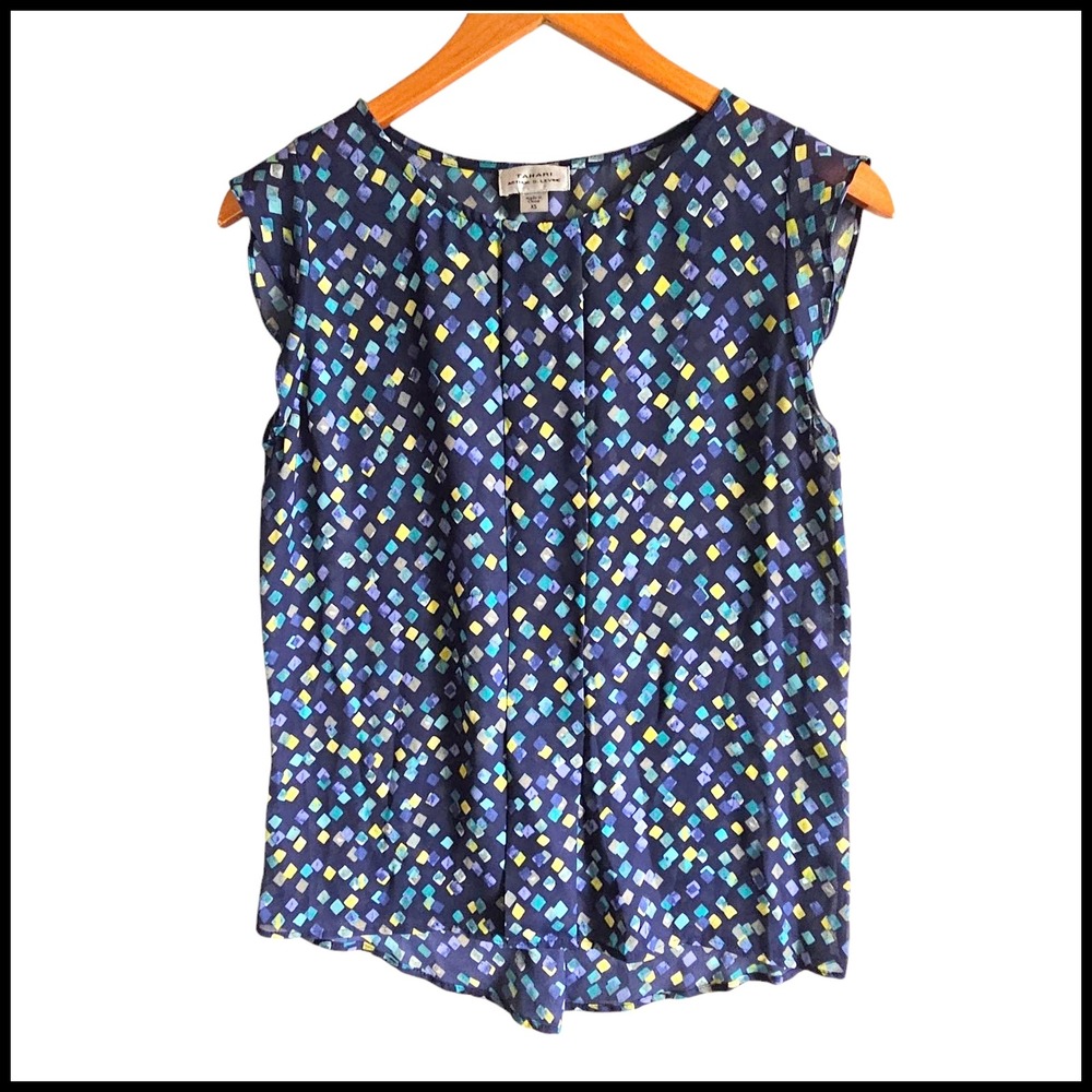 Tahari Arthur S. Levine‎ Sleeveless Blouse Diamond Print Casual Top XS